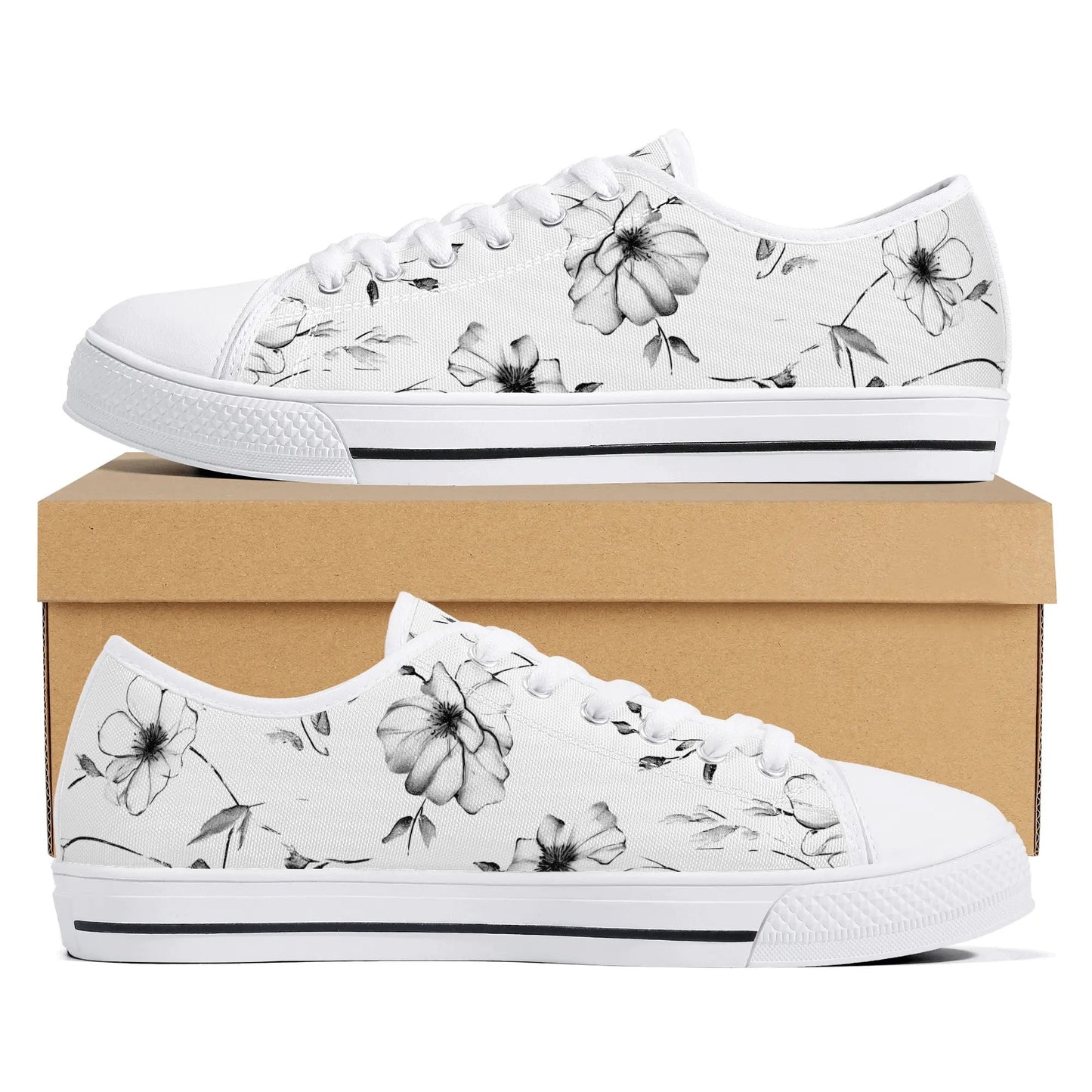 Noir Bloom Low Top Canvas Shoes - Women