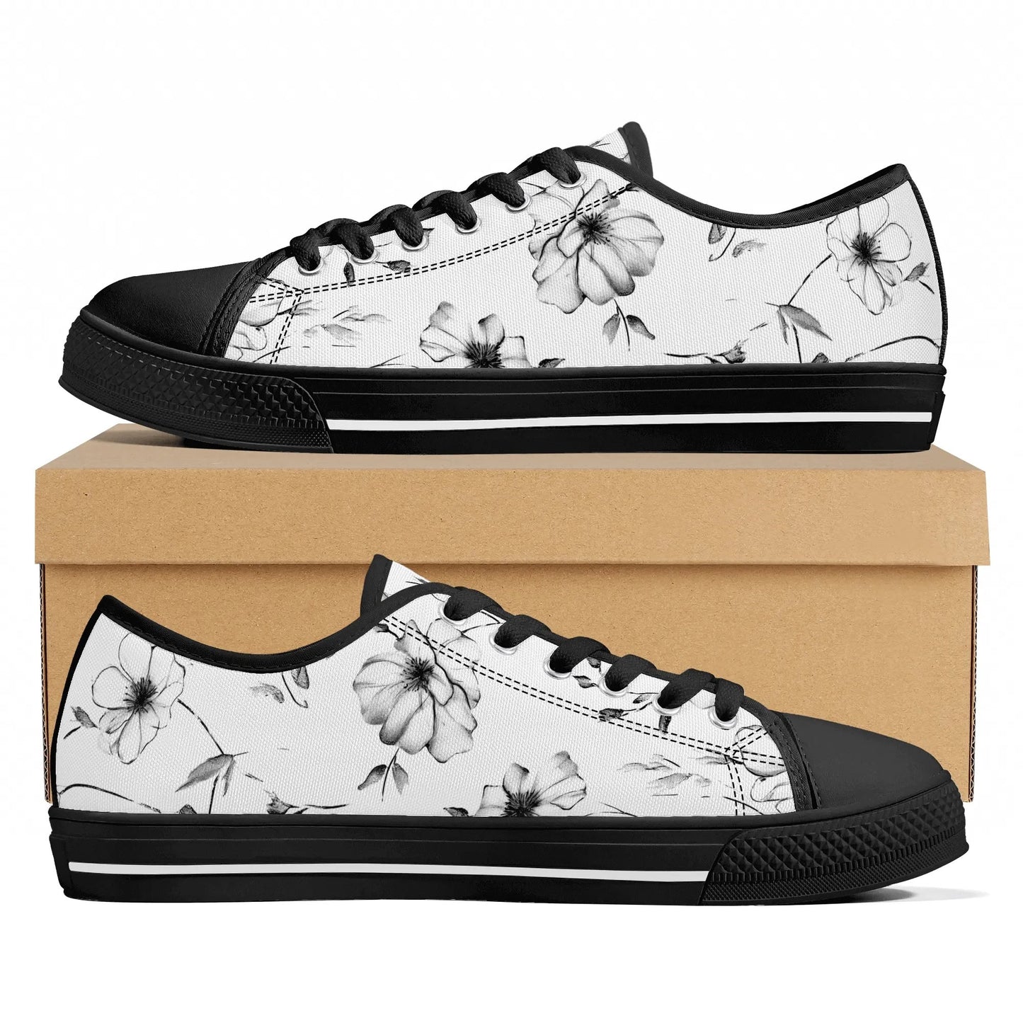 Noir Bloom Low Top Canvas Shoes - Women
